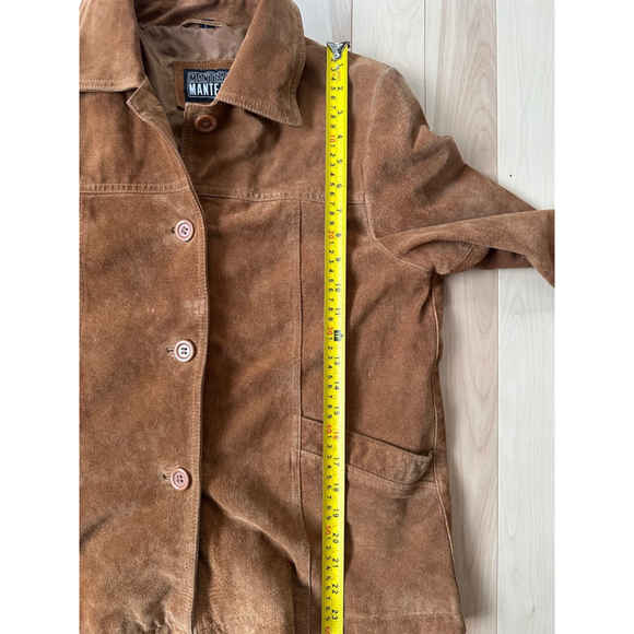 Vintage Suede Leather Jacket Brown Button Front Coat – 90s Minimal - Picture 6 of 9
